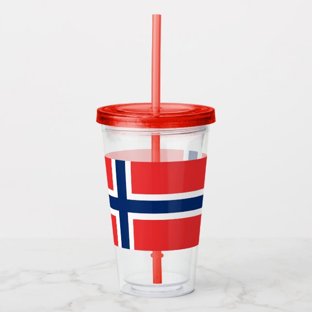 Vaso Acrílico Tumbler acrílico patriótico con bandera de Noruega (Anverso)