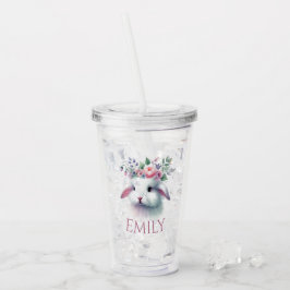 Vaso Acrílico Tumbler acrílico personalizado - Bunny floral rosa