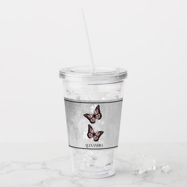 Vaso Acrílico Tumbler acrílico personalizado con flor de maripos (Anverso (hielo))