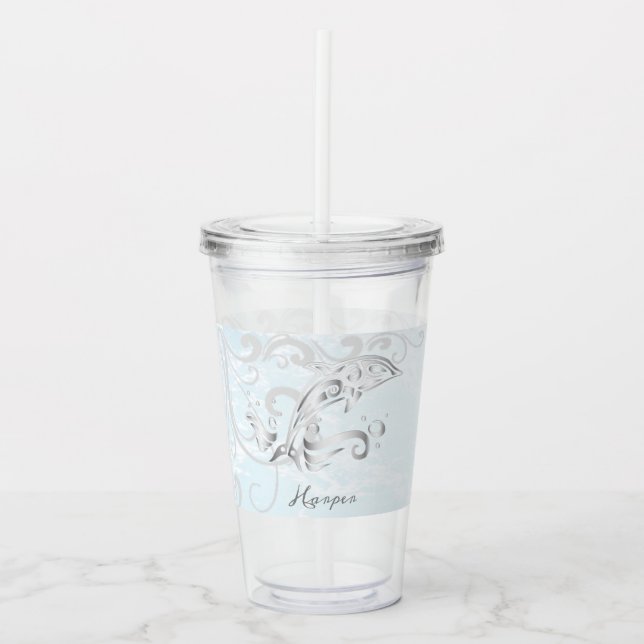 Vaso Acrílico Tumbler acrílico personalizado de delfín gris (Anverso)