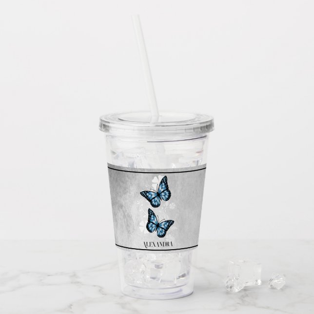 Vaso Acrílico Tumbler acrílico personalizado de flor de mariposa (Anverso (hielo))