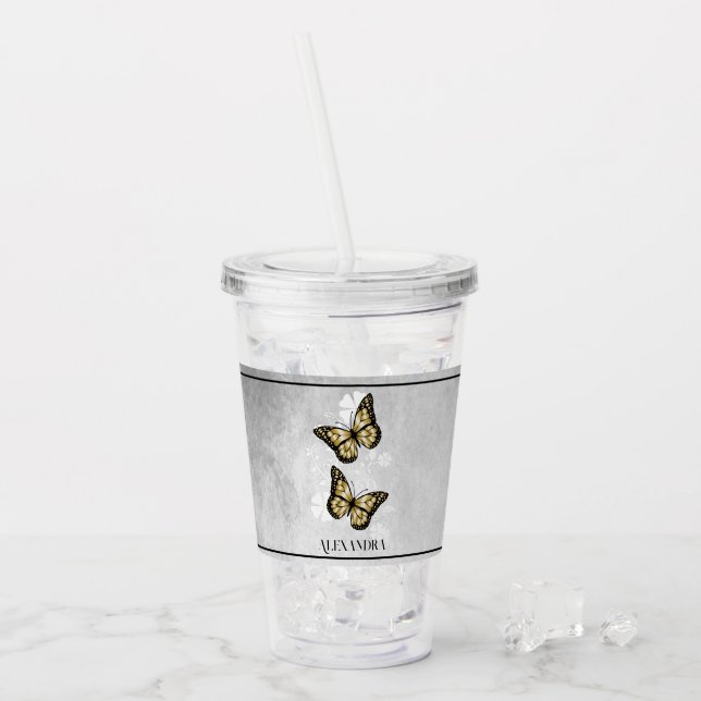 Vaso Acrílico Tumbler acrílico personalizado de flor de mariposa (Anverso (hielo))