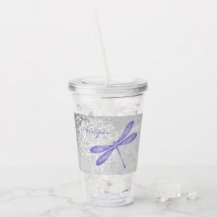 Vaso Acrílico Tumbler acrílico personalizado de la libélula púrp