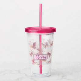 Vaso Acrílico Tumbler acrílico personalizado de mariposa rosada