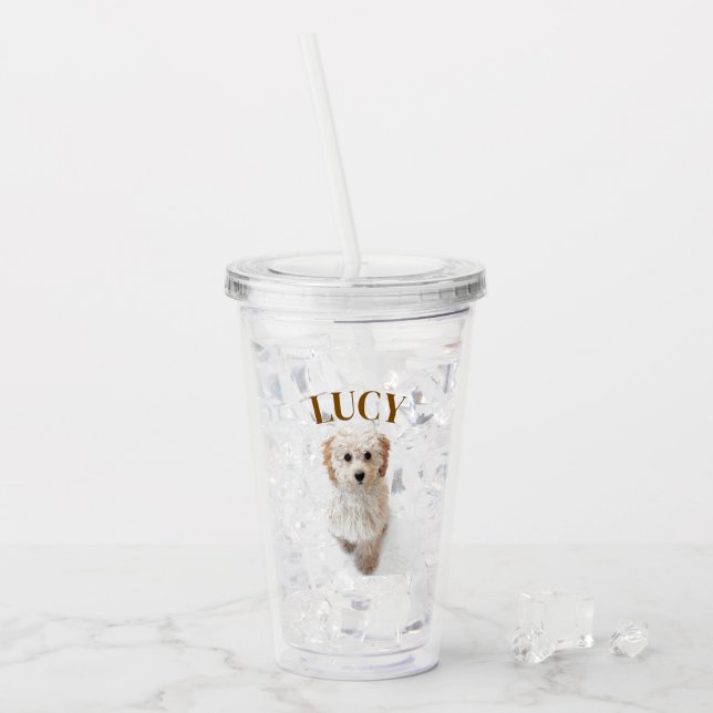 Vaso Acrílico Tumbler acrílico personalizado de perro con nombre (Anverso (hielo))