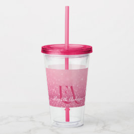 Vaso Acrílico Tumbler acrílico Purpurina rosa con nombre e inici