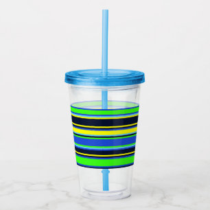 Vaso Acrílico Tumbler acrílico rayado azul, limón y amarillo