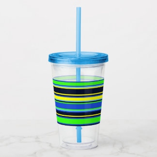 Vaso Acrílico Tumbler acrílico rayado azul, limón y amarillo