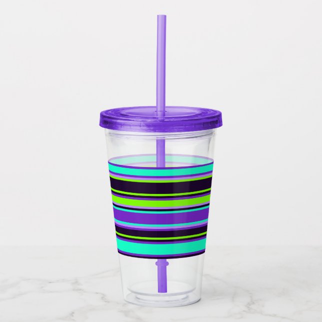 Vaso Acrílico Tumbler acrílico rayado púrpura, acuático y artreu (Anverso)