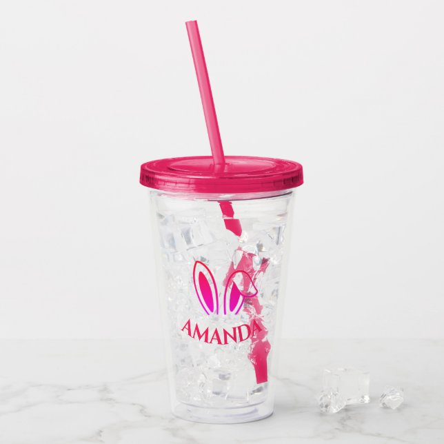 Vaso Acrílico Tumbler acrílico rosado personalizado con orejas c (Anverso (hielo))
