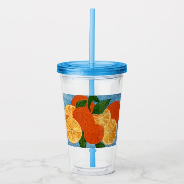 Vaso Acrílico Tumbler artístico Naranja de cítricos en verano (Anverso)
