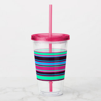 Vaso Acrílico Tumbler de acrílico con rayas azules, magenta y Aq