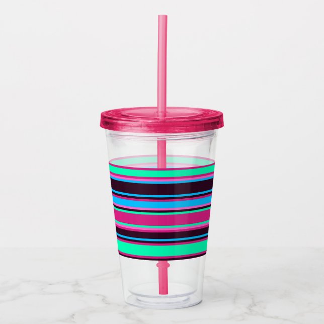 Vaso Acrílico Tumbler de acrílico con rayas azules, magenta y Aq (Anverso)