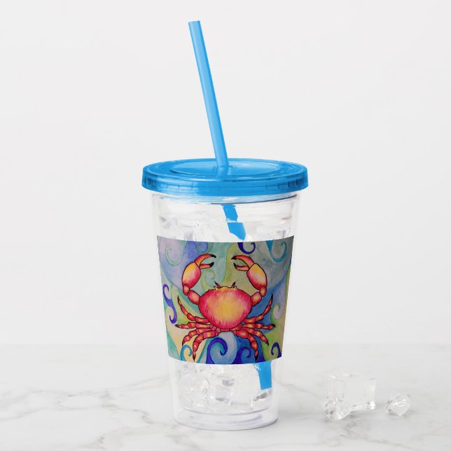 Vaso Acrílico Tumbler de cangrejo feliz (Anverso (hielo))