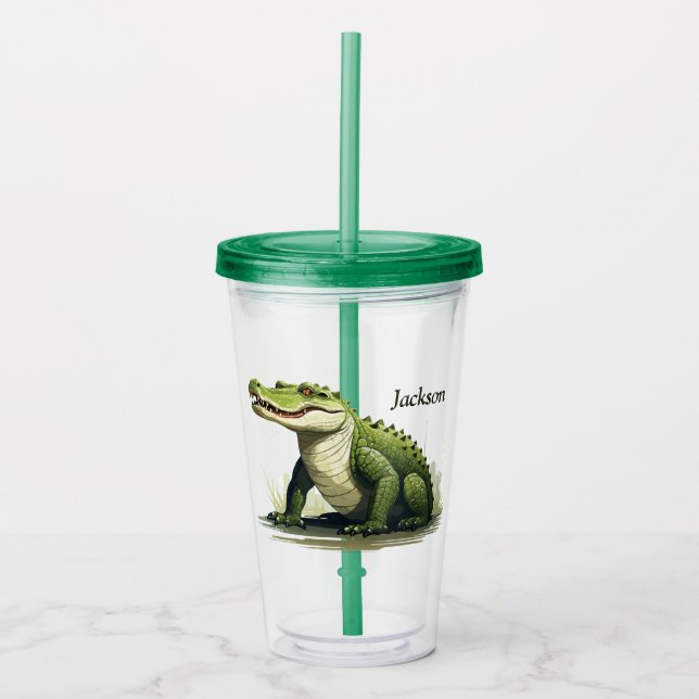 Vaso Acrílico Tumbler de cocodrilo personalizado - audaz y salva (Anverso)