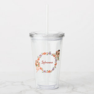 Vaso Acrílico Tumbler de hadas florales con nombre personalizado