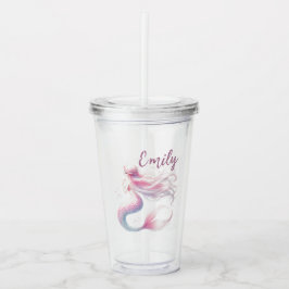 Vaso Acrílico Tumbler de sirena rosa Pastel personalizado