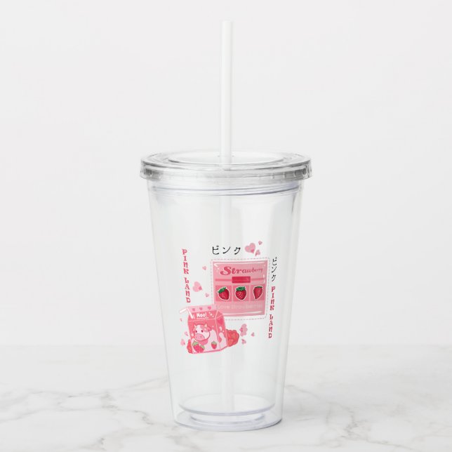 Vaso Acrílico Tumbler lindo fiesta fresa bebedero rosa (Anverso)