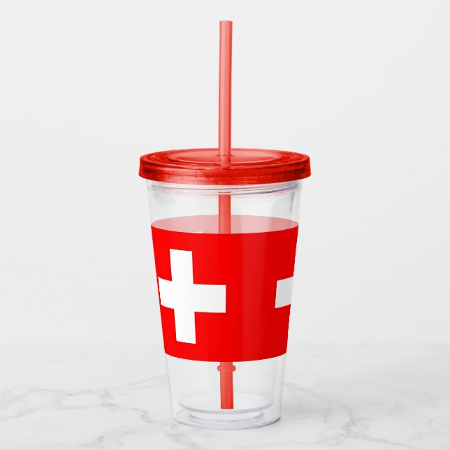 Vaso Acrílico Tumbler patriótico con bandera de Suiza (Anverso)