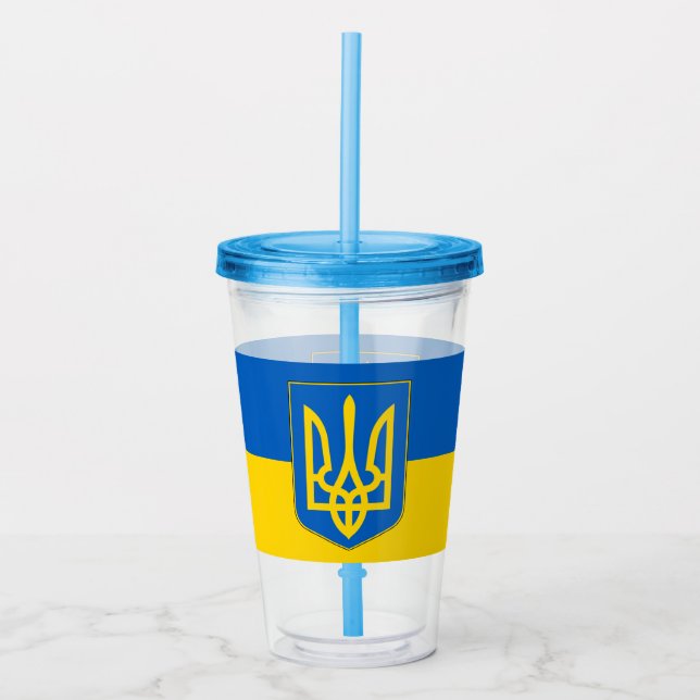 Vaso Acrílico Tumbler patriótico con bandera de Ucrania (Anverso)