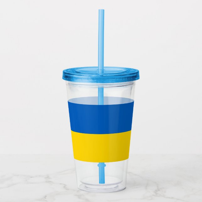 Vaso Acrílico Tumbler patriótico con bandera de Ucrania (Anverso)