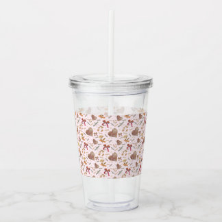 Vaso Acrílico Tumbler Transparente con Florales Vintage y Corazo
