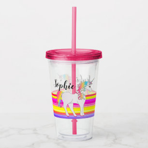 Vaso Acrílico Tumbler unicornio personalizado con paja