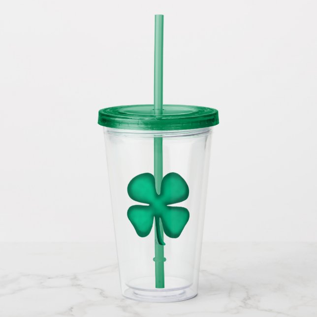 Vaso Acrílico Tumblor acrílico de Clover irlandés de 4 hojas (Anverso)