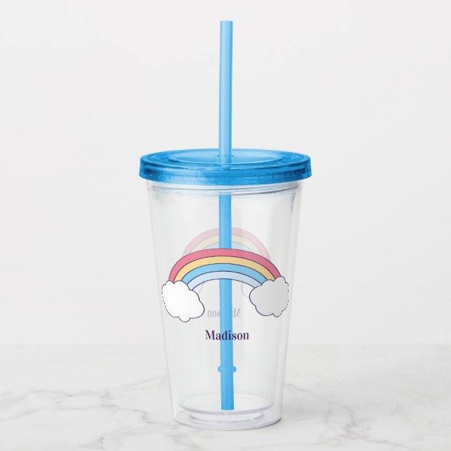 Vaso Acrílico Tumblores con nombre personalizado Rainbow Sky (Anverso)