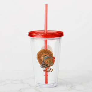 Vaso Acrílico Turquía masculina deja plumas de colores otoñales