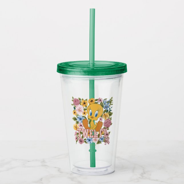Vaso Acrílico TWEETY™ Floral Embroidery Graphic (Anverso)