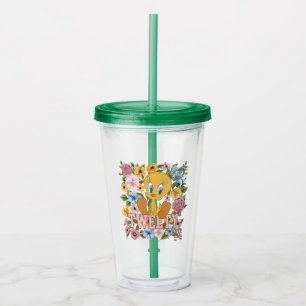 Vaso Acrílico TWEETY™ Gráfico de Bordado Floral