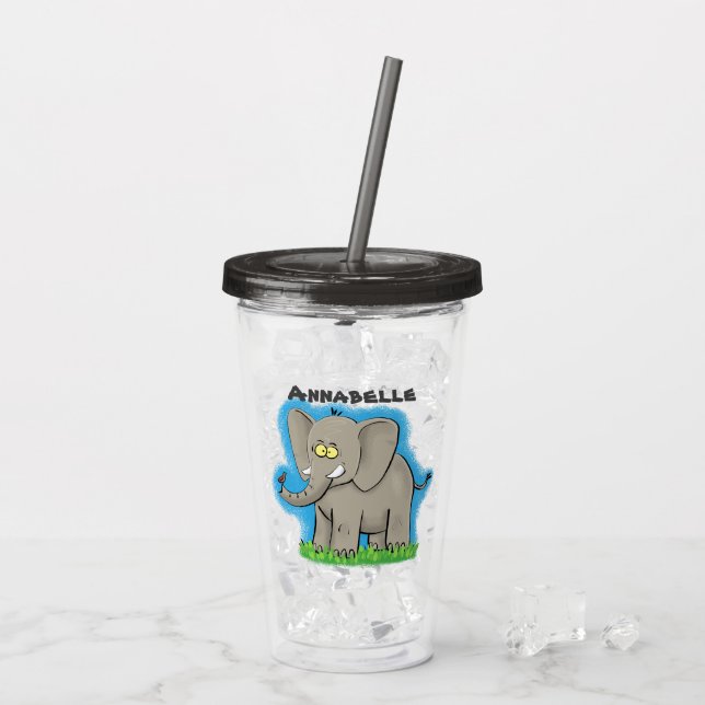 Vaso Acrílico Un extraño elefante gracioso con un pájaro en el p (Reverso (hielo))
