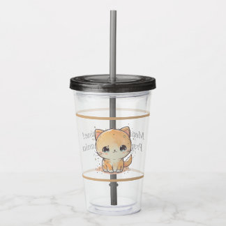Vaso Acrílico Un Gato De Kawaii Con Paja