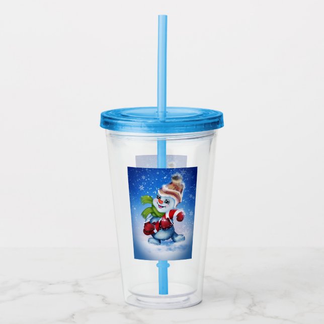 Vaso Acrílico Un hombre de nieve festivo (Anverso)
