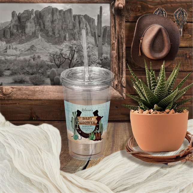 Vaso Acrílico Un niño pequeño niño occidental Baby Shower (Rustic Western Boy Baby Shower Acrylic Tumbler -- "A Little Cowboy Is On His Way" Collection)