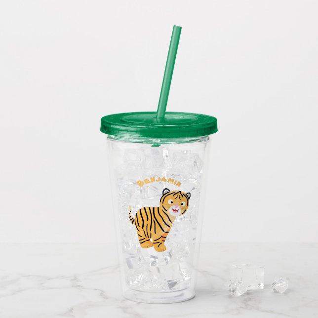 Vaso Acrílico Un personalizado feliz del cachorro de tigre (Reverso (hielo))