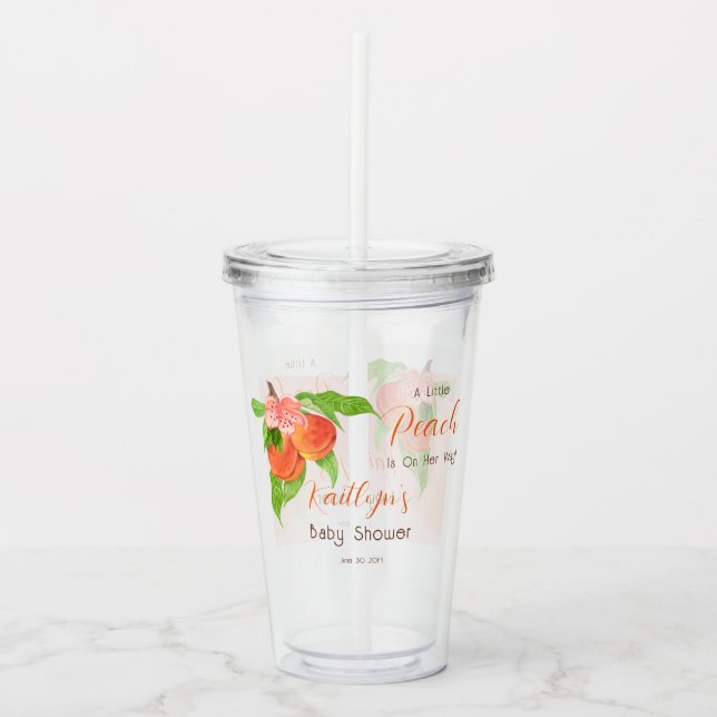 Vaso Acrílico Un poco de melocotón está en camino Chica Baby Sho (Anverso)