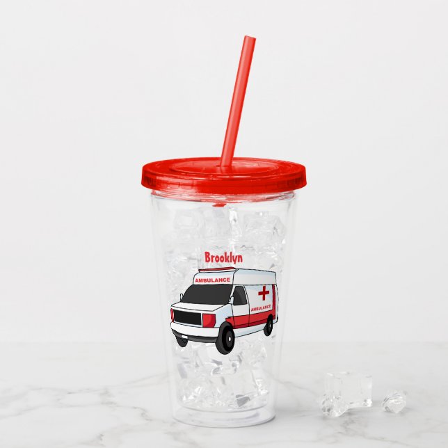 Vaso Acrílico Una ambulancia roja curada van personalizado (Reverso (hielo))