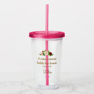 Vaso Acrílico "Una mujer sabia edifica su casa" Fuchsia personal