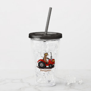 Vaso Acrílico Una vaca feliz y linda conduciendo a un personaliz