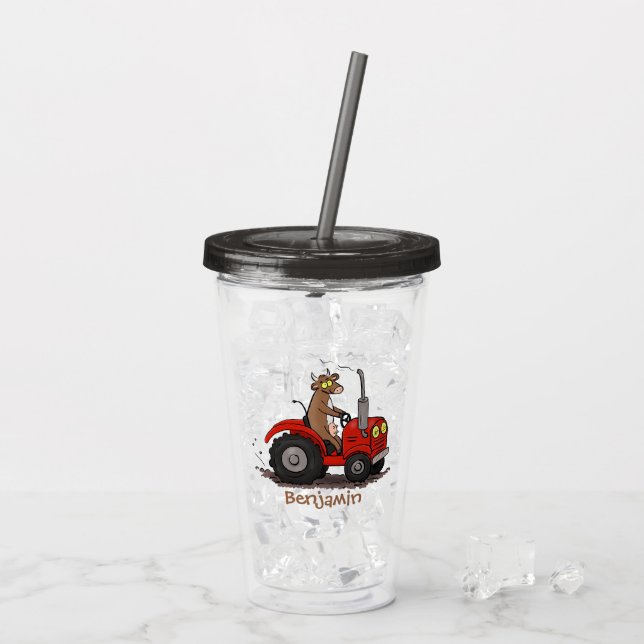 Vaso Acrílico Una vaca feliz y linda conduciendo a un personaliz (Reverso (hielo))