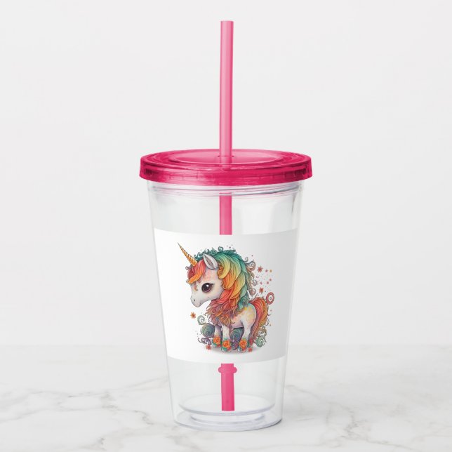 Vaso Acrílico UNICORN 16oz, rosa fucsia (Anverso)