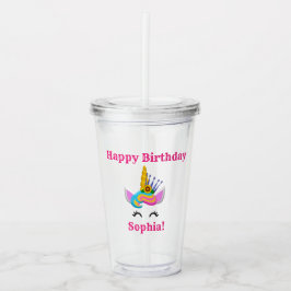 Vaso Acrílico Unicorn Birday Cute Pink Add Name