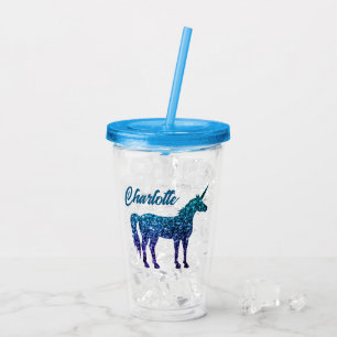 Vaso Acrílico Unicorn Sparkles aqua azul oscuro Nombre personali