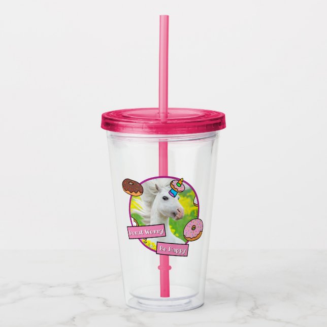 Vaso Acrílico Unicornio con donuts (Anverso)
