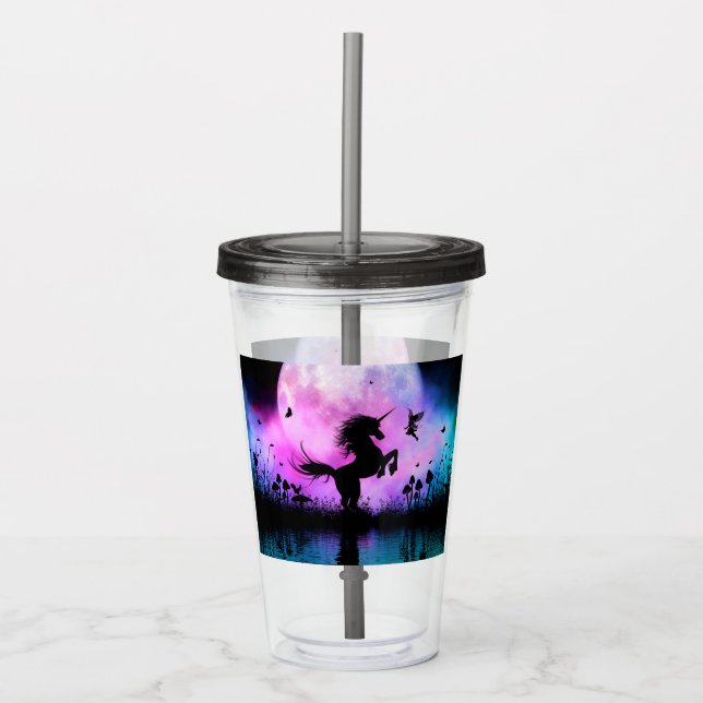 Vaso Acrílico Unicornio con pequeño hada (Anverso)