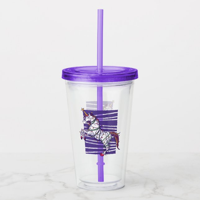 Vaso Acrílico Unicornio de Navidad (Anverso)