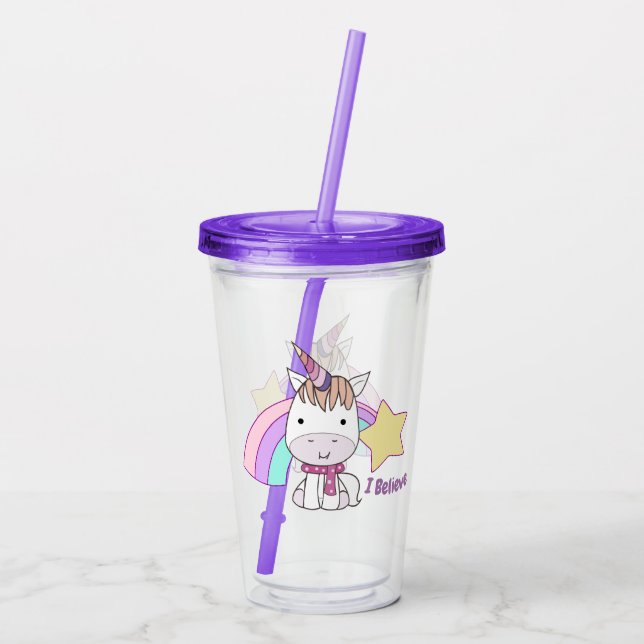 Vaso Acrílico Unicornio lindo y arco iris del bebé del dibujo (Reverso)