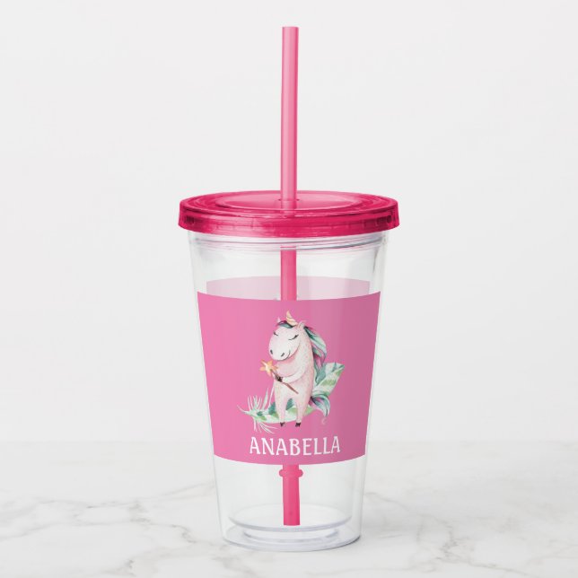 Vaso Acrílico Unicornio rosa mágico (Anverso)